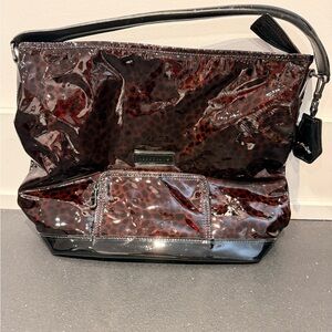 Longchamp Patent Leopard-Print Shoulder Bag - Black/Burgundy